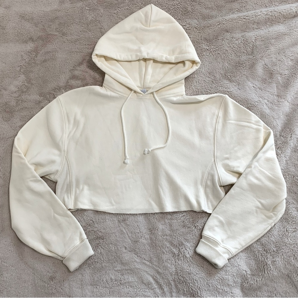 Champion Hoodie Cropped Cream Size XS